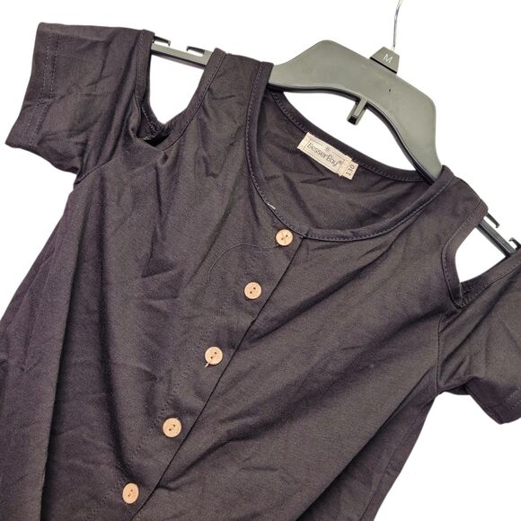 BesserBay Girls Button-Up Cold Shoulder & Tie Black Shirt Size 7-8 Years Old - Picture 5 of 8